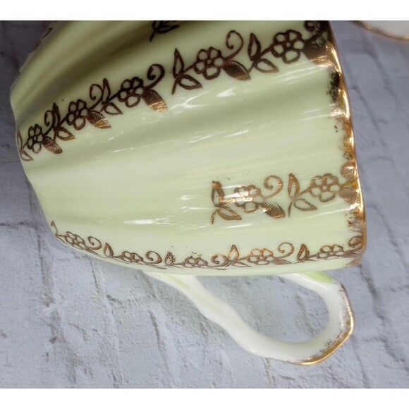 Vintage EB Foley Bone China Tea Cup and Saucer: Yellow Green Gold Floral - Picture 7 of 8
